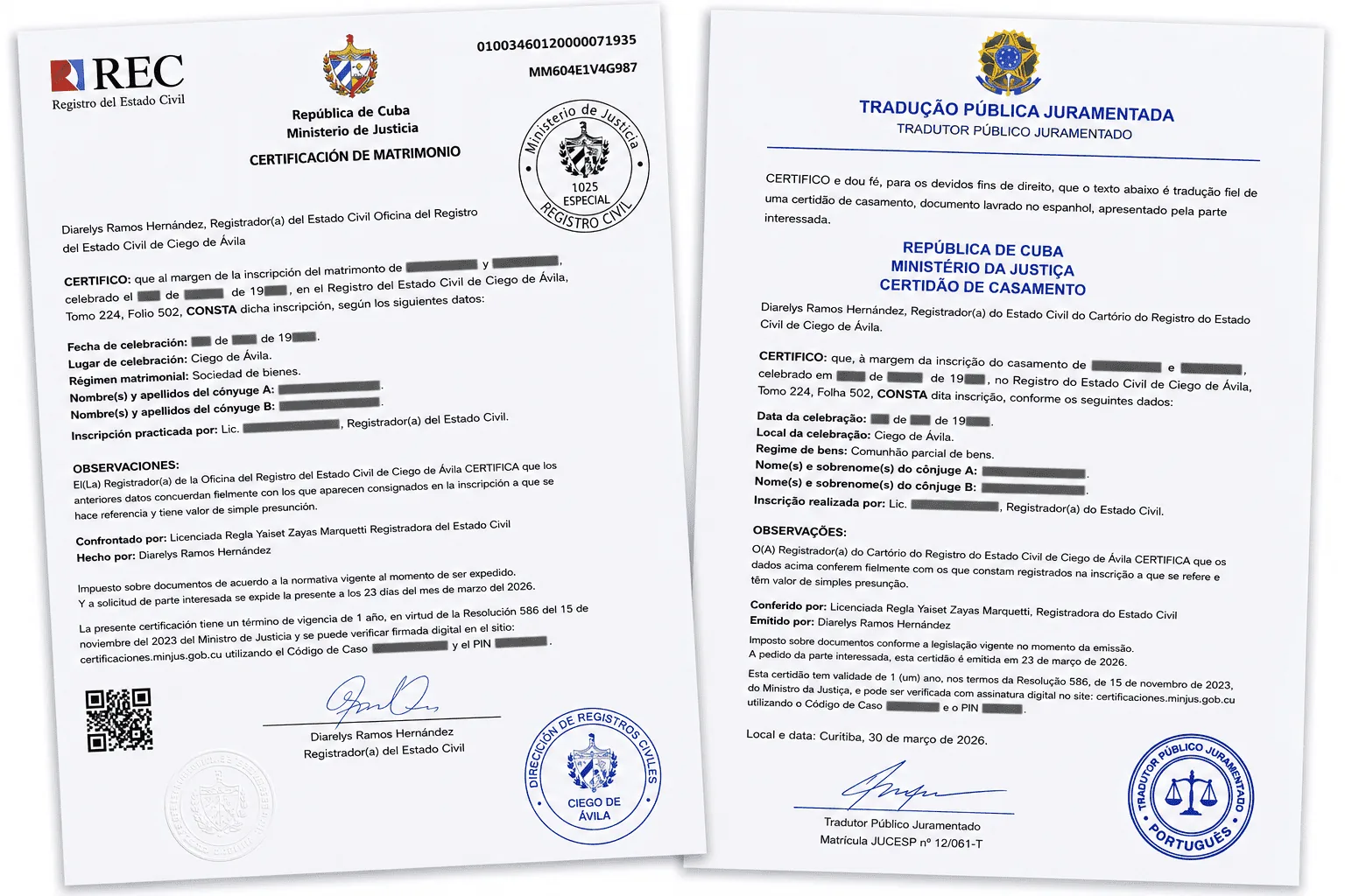 Traducción - Certificación de Matrimonio